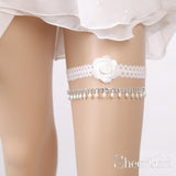 White Lace Wedding Garter Set with Flower & Pearls ACC1023-SheerGirl