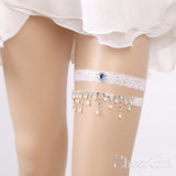 White Lace Wedding Garter Set with Rhinestones & Pearls ACC1024-SheerGirl