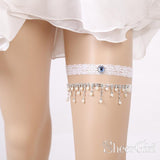 White Lace Wedding Garter Set with Rhinestones & Pearls ACC1024-SheerGirl