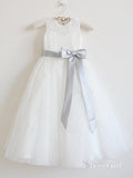 White Long Flower Girl Dresses with Bow Cheap Flower Girl Dress ARD1298-SheerGirl