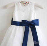 White Long Flower Girl Dresses with Bow Cheap Flower Girl Dress ARD1298-SheerGirl