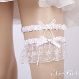 White Wedding Garter Set with Bow Bridal Garters ACC1022-SheerGirl