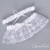 White Wedding Garter Set with Bow Bridal Garters ACC1022-SheerGirl