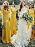 Yellow Chiffon Bridesmaid Dresses Modest Long Formal Gowns ARD2350-SheerGirl