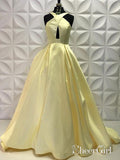 Yellow Simple Prom Dresses with Pocket Open Back Prom Dresses APD3478-SheerGirl