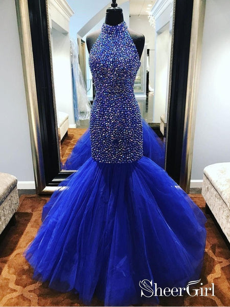 Beaded mermaid prom dress best sale